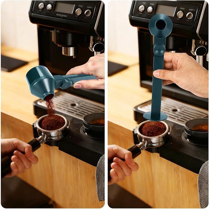 Coffee Scoop & Funnel, Jade Green, 2 Models A&B, 2Pcs | For Reusable K-Cup Pods, 2Tbsp Dosing Spoon, 51mm Espresso Tamper, BPA-Free PCTG, Dishwasher Safe