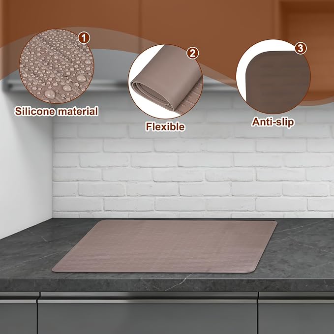 PATIKIL 30 x 21 Inch Stove Top Cover for Electric Stove, 1Pcs Silicone Stripe Mat for Glass Top Cover Non-Slip Glass Cooktop Protector for Kitchen Oven Dish Drying Mat, Brown
