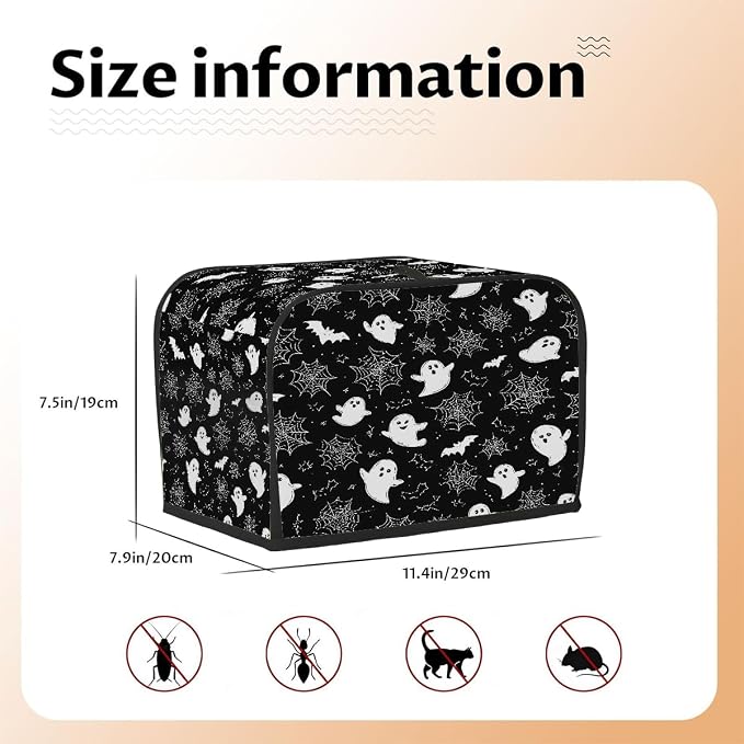 2 Slice Toaster Cover Cartoon Ghosts Spider Toaster Covers Two Slice Wide Slot Waterproof and Dustproof Covers for Wide Slot Toasters and Small Appliances Kitchen Decor Gifts