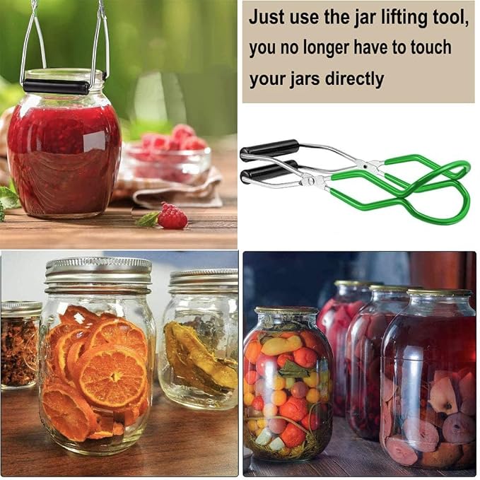 Canning Jar Lifter Tongs - Stainless Steel Jar Lifter with Rubber Grips | Slip Wide-Mouth Clip for Kitchen Restaurant, Green