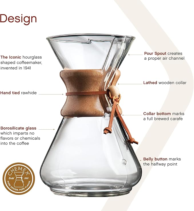 Chemex Pour-Over Glass Coffeemaker - Classic Series - 10-Cup - Exclusive Packaging | Large Manual Drip Coffee Brewer, Non-Porous Borosilicate Glass, Uses Bonded Filters