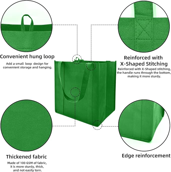 6 pack Reusable Grocery Bags,Thick Bottom-Shopping Bag for Groceries | Heavy Duty Large Shopping Totes,Reusable Bags With Handles ,Foldable,Washable ,Load Capacity Over 45 Pounds