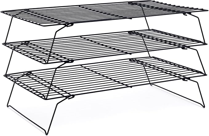 Cooling Rack for Cooking Baking 3 Tiers, 16" x 10" Wire Rack, Black | Thick Wire Rack, Oven & Dishwasher Safe, for Roasting, Grilling, Drying, Fits Half Sheet Pan