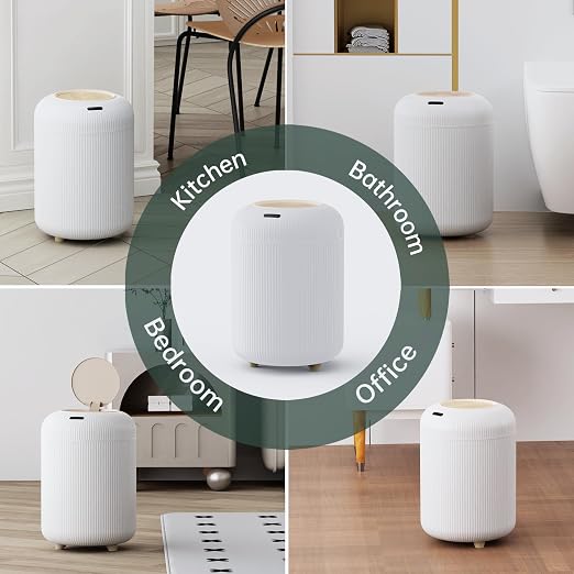 URALFA Bathroom Trah Can with Lid, Motion Sensor Trash Can Touchless | 3 Gallon Automatic Bathroom Garbage Can, Smart Trash Bin for Bedroom, Office, Restroom, Removable Legs, White and Gold