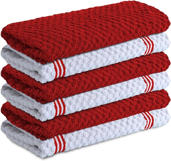 Infinitee Xclusives Kitchen Towels - 6 Pack - Cotton Dish Towel |15" x 25"| | 100% Cotton, Highly Absorbent Tea Towels - Lint Free, Soft, Durable & Quick Dry, Ideal for Drying Dishes & Kitchen Cleaning