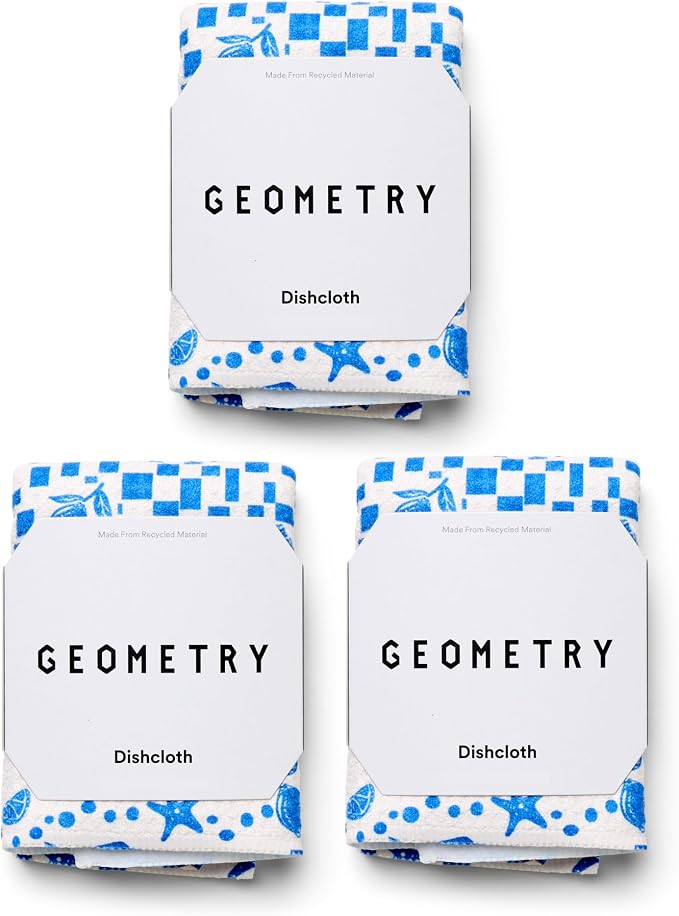 GEOMETRY Dishcloth – Spring & Summer Collection – Quick-Dry, Ultra-Absorbent, Reusable Microfiber Kitchen Towels for Drying & Cleaning - Santorini Tile - 3-Pieces