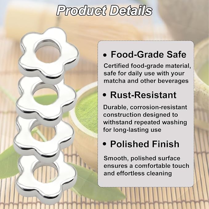 4pcs Matcha Sieve Flower-Shaped Fine Mesh Strainer Matcha Sifter Beads Stainless Steel for Tea Ceremony Kitchen Barista Smooth Clump-Free Powder