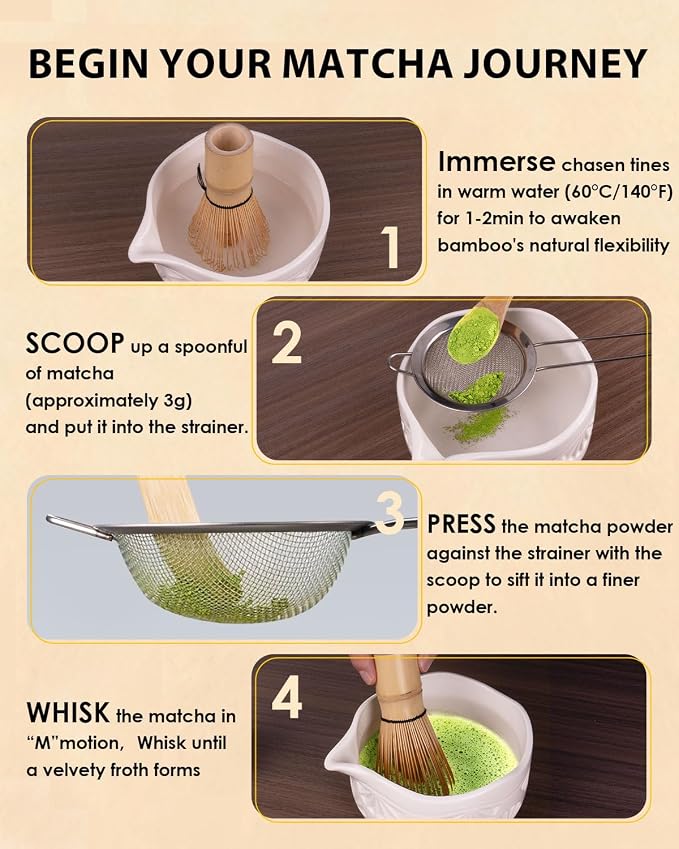 Bamboo Matcha Whisk Set with 2-pack Matcha Whisk, Sifter,Tea Scoop & Spoon | Handcrafted Traditional Japanese Chasen, Natural Bamboo Matcha Kit for Authentic Matcha Tea Preparation