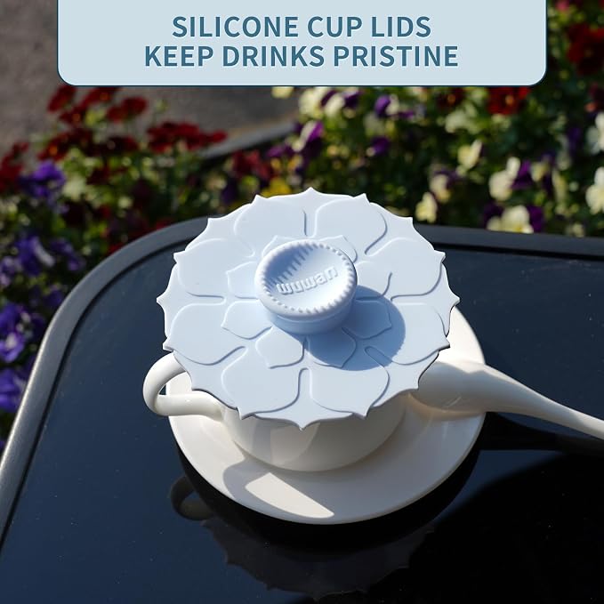 Silicone Cup Covers 4.1 Inch Reusable Silicone Mug and Cup Lids Suction Seal Lid Caps to Keep Drink Warm or Cold for Steeping Coffee Tea And Drink Cover (wuwan flower 3pcs, 3)