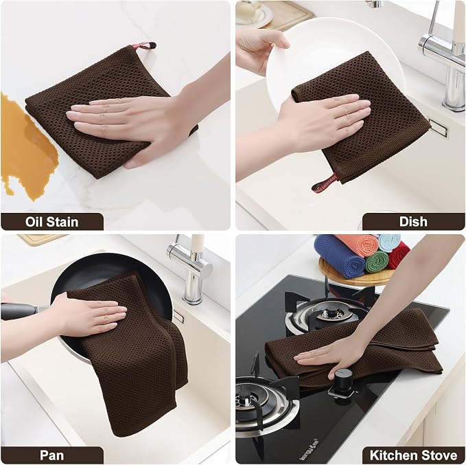 Homaxy 8 Pack 100% Cotton Kitchen Towels and Dishcloths Set, Dark Brown | 12 x 12 Inches and 13 x 28 Inches Kitchen Towels Set, Ultra Soft Absorbent Dish Cloths for Washing Dishes
