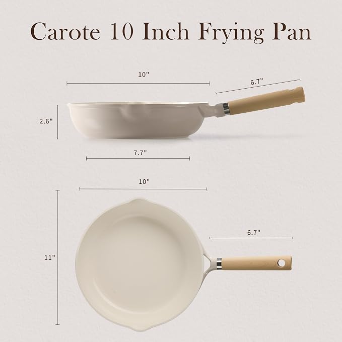 CAROTE 10" Ceramic Frying Pan Skillet, Non Stick Skillet Chef's Pan, Healthy & PFOA/PFAS Free, Induction-Compatible, Taupe