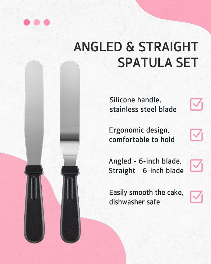 Syntus 65 PCs Cake Decorating Kit with Cake Stand, Cake Baking Supplies | 31 Piping Bags, 24 Piping Tips, Offset & Straight Spatulas, 3 Scrapers, Leveler, 2 Couplers & 1 Tips Brush