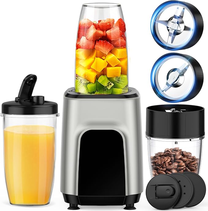 Smoothie Blender, 900W Personal Blender and Grinder Combo for Shakes and Smoothies with 3 Non-BPA Portable Cup for Beans, Nuts