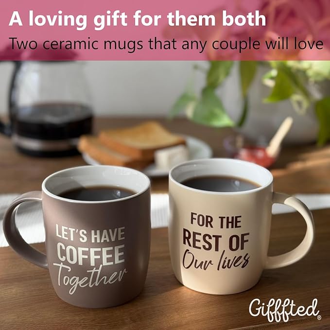 Triple Gifffted Lets Have Coffee Together Mug Set For Couples, 13oz Ceramic | Engagement Wedding Gifts for Couple, Bride & Groom, Newlywed, Bridal Shower, His and Hers, Mr and Mrs, Christmas, Valentine's