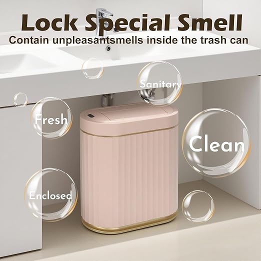 SYNCVIBE Bathroom Sensor Trash Can, 2 Gallon, Butterfly Lid, Pink | Automatic Garbage Can, Waterproof Slim Trash Bin, Under-Counter IPX5 Wastebasket for Dorm, Kitchen, Bedroom and Living Room
