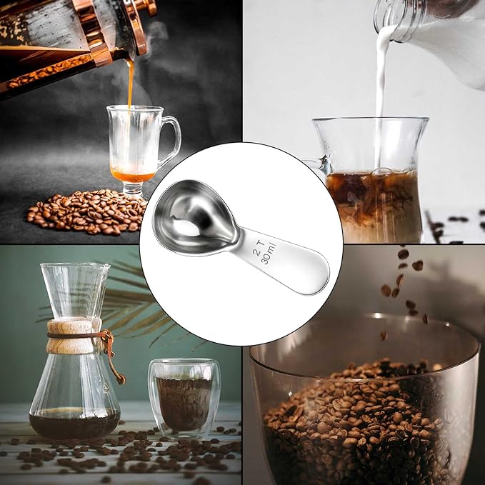 18/8 Stainless Steel Coffee Measuring Spoon 2 Tablespoon Coffee Scoop Short Handle Measuring Spoon for Ground Coffee Tea Sugar Flour Exact Measuring Spoons (30ml)