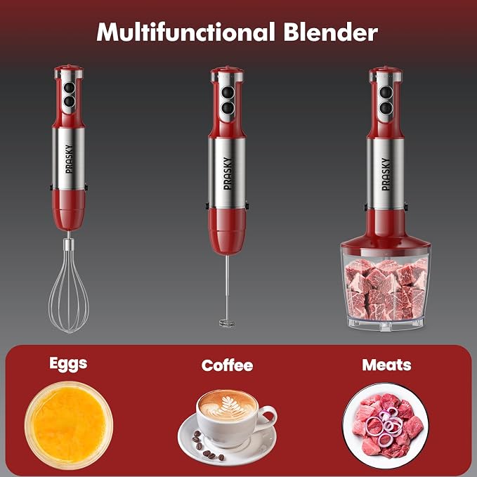 Immersion Blender Powerful Four Blades, Hand Mixer 5-in-1 with 20-speed, 1200W One-button Disassembly and Washing, Suitable for Kitchen Making Soups, Protein Shakes and Baby Food | One-button Disassembly and Washing, Suitable for Kitchen Making Soups, ...