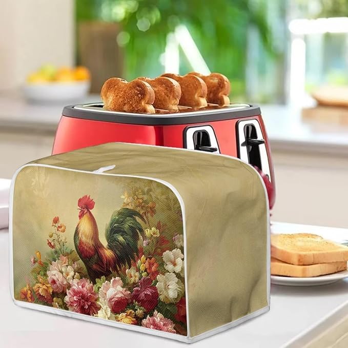 Rooster Peony Printed Toaster Cover Farm Hourse Bread Maker Cover Dustproof Oven Covers Kitchen Small Appliance Covers 2 Slice Toaster Oven Protector, S, Green