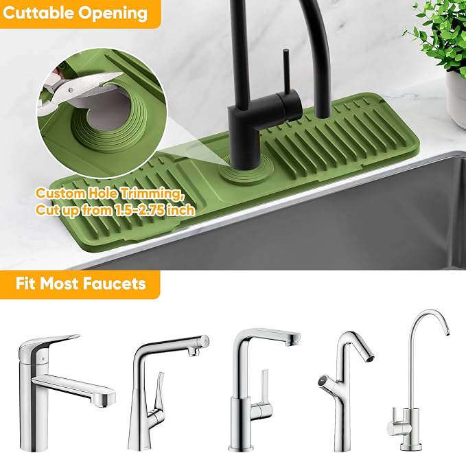 17.7'' Faucet Mat for Kitchen Sink Splash Guard[7° Slope Fast Self-draining][Snap Lock Fit] Folding Kitchen Sink Faucet Mat Splash Guard Kitchen Sink Area Water Splash Guard Behind Faucet Draining Mat