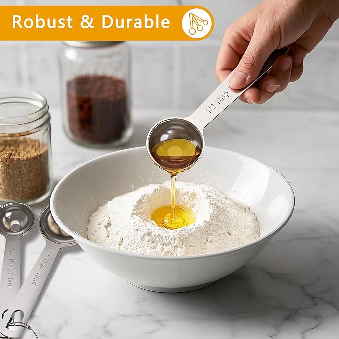 Stainless Steel Measuring Cups & Spoons Set,Coffee Scoop Spoon | Kitchen Gadgets for Cooking & Baking,Set of 6