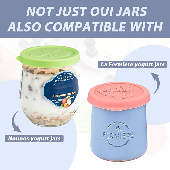 La Fermiere Yogurt Jar Lids, 12 Pack Silicone Yogurt Jar Lids for 4.9 oz La Fermiere, Colorful Cover for 5oz Oui Yogurt Glass Jars, Leakproof Nounos Yogurt Bottle Lids