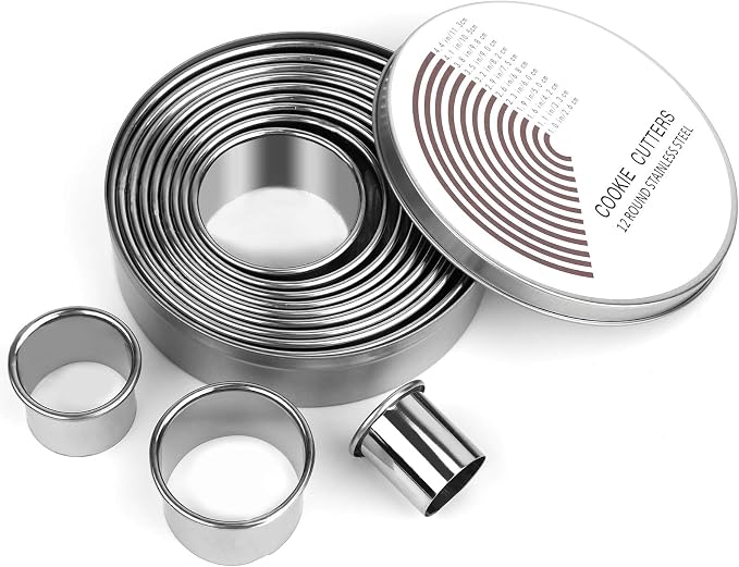 12 Pcs Donut Hole Cookie Biscuit Cutter Set for Baking, Graduated Doughnut Round Cookie Cutters, Metal Scone Circle Cookie Cutters for Frying, Biscuits Ring Molds for Cooking Cake(1-4.4 Inch) HAHAYOO