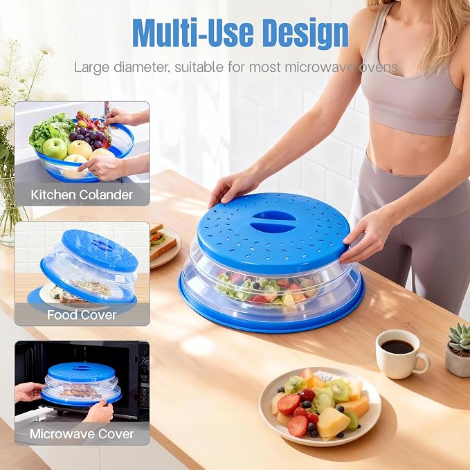 Microwave Splatter Cover - Microwave Mats Multi Use, Silicone Mat Place Holder Hot Food Cover, Microwave Plate Cover for Food, Pot Pad, Heat, Trivet, Kitchen Counter Mat Blue