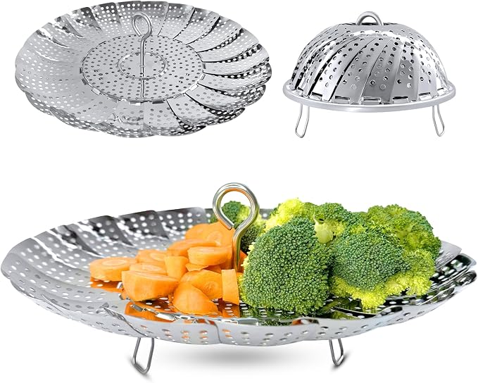 Sayfine Vegetable Steamer Basket, Premium Stainless Steel Veggie Steamer Basket - Folding Expandable Steamers to Fits Various Size Pot (Extra Large (6.5" to 11"))