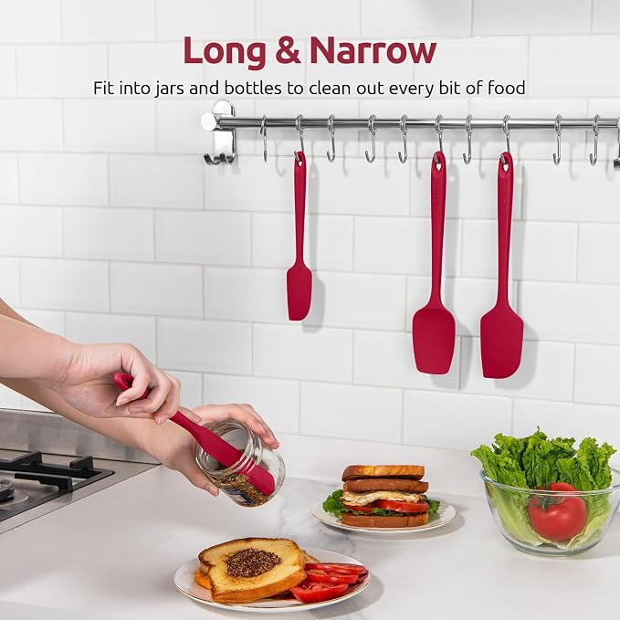 U-Taste Silicone Spatula Set with 600 Degrees Fahrenheit Heat Resistant (Red) | Food Grade Hot-Proof Seamless Rubber Scraper, Kitchen Flexible Silicon Cooking Utensil Set, Diswasher Safe Baking Supplies