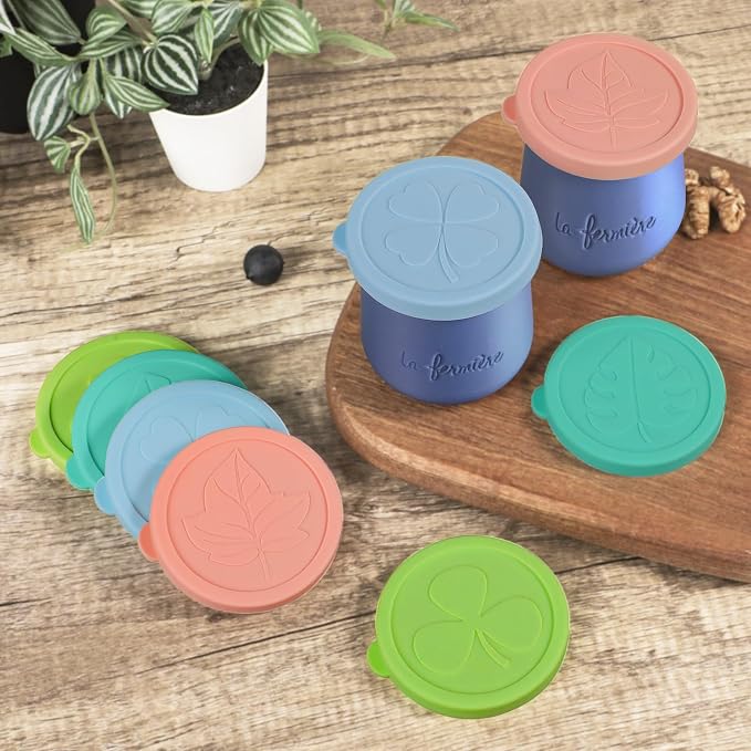 Yogurt Jar Lids for La Fermiere, 8 Pack LFGB Platinum Silicone Covers, Snug Fit Reusable Replacement Lids, Dishwasher Safe