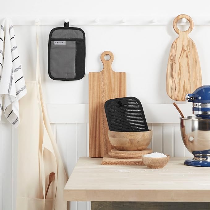 KITCHENAID Beacon Two-Tone Pot Holder 2-Pack Set, Contour Silver/Matte Black, 7"x10"