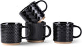 GBhome 6 OZ Stackable Coffee Mugs Set of 4, Ceramic Coffee Cups Set | 4 Assorted Designs, Embossed Mugs with Texture Patterns for Espresso/Tea, Dishwasher&Microwave Safe, Black
