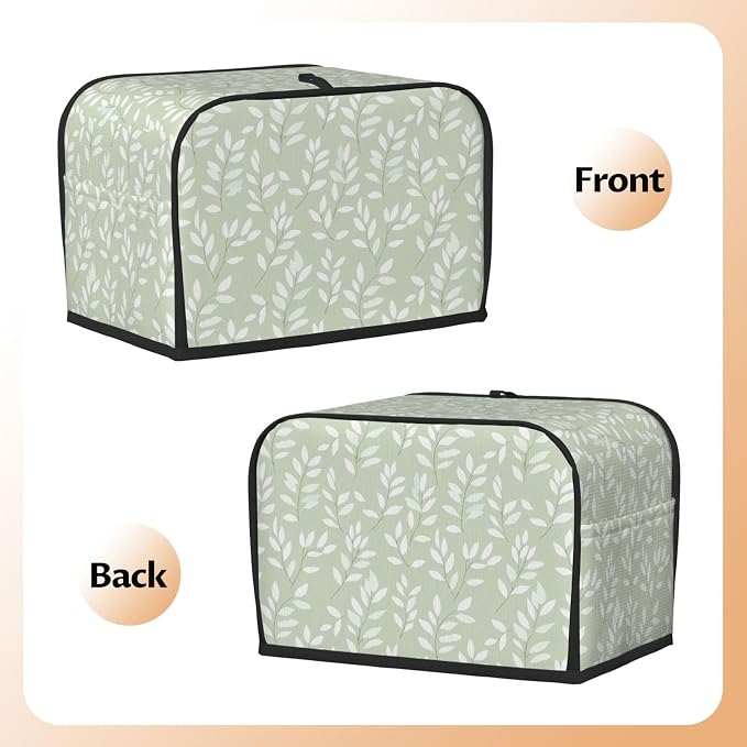2 Slice Toaster Cover Leaf Botanical Green Dust Proof Washable Kitchen Appliance Cover with Pocket, Oxford Fabric Countertop Toaster Protector for Standard Toasters Small Appliances