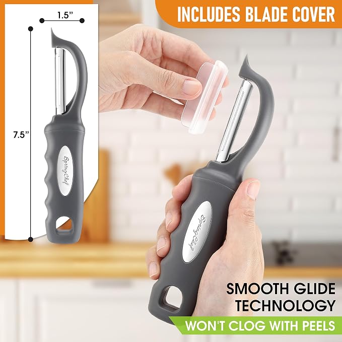 Spring Chef Swivel Potato Peeler for Kitchen with Ergonomic Handle, Gray | Premium Vegetable Peeler w/ Sharp Stainless Steel Blades, Multifunctional Food Peeler for Apple, Carrot, Cucumber, Fruit