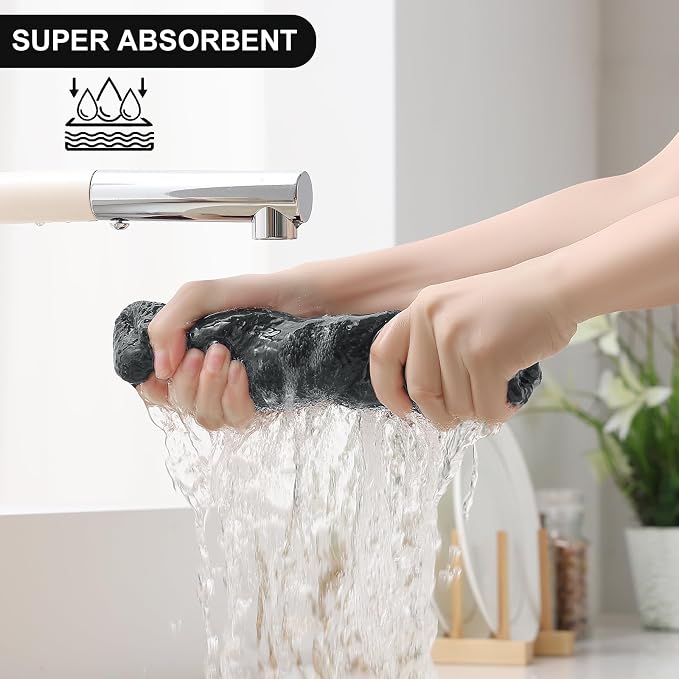 Homaxy 12 Pack 100% Cotton Kitchen Towels and Dishcloths Set, Black | 12 x 12 Inches and 13 x 28 Inches Kitchen Towels Set, Ultra Soft Absorbent Dish Cloths for Washing Dishes