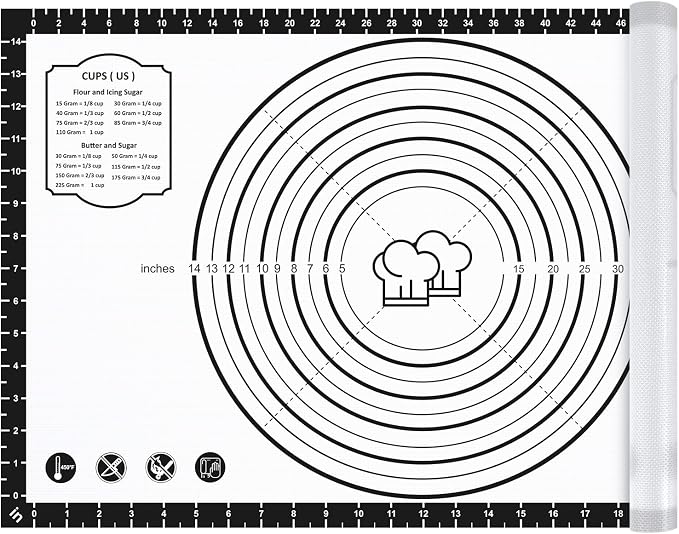 DANIA & DEAN 26"x16" Large Durable Silicone Baking Mat for Pastry and Bread | Non-Slip & Non-Stick Mat with Measurements, for Pizza, Pie Crust, Dough Rolling, Pasta & Sourdough, Reusable Counter Sheet