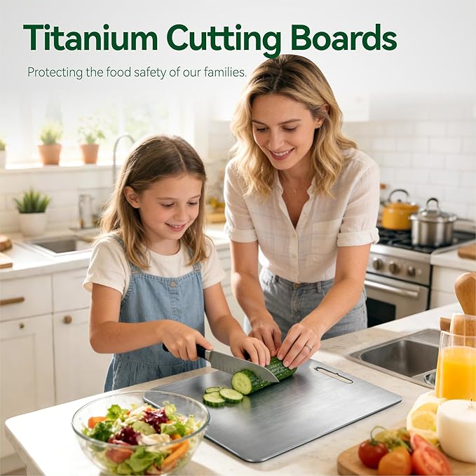 Titanium Cutting Board Set of 3,100% Pure Titanium Cutting Boards for Kitchen, Double Sided Food-Grade Chopping Board for Cutting Meat Vegetable Fruit, Dishwasher Safe