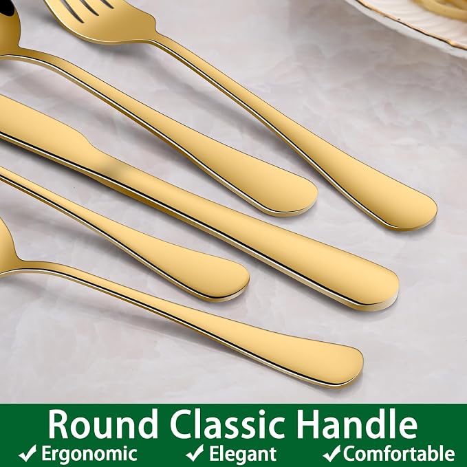 24-Piece Gold Silverware Set with Steak Knives,Golden Flatware Sets Service For 4 Person For Home,Party,Restaurant,Durable Cutlery Sets,Includes Knife Spoon and Forks Sets