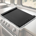 Rv Stove Top Cover Board Wood Noodle Board Camper Stove Top Cover Countertop Cutting with 5 Pcs Adjustable Non-slip Rubber Feet Leg Juice Groove for Trailer Gas Burner Kitchen(Black)