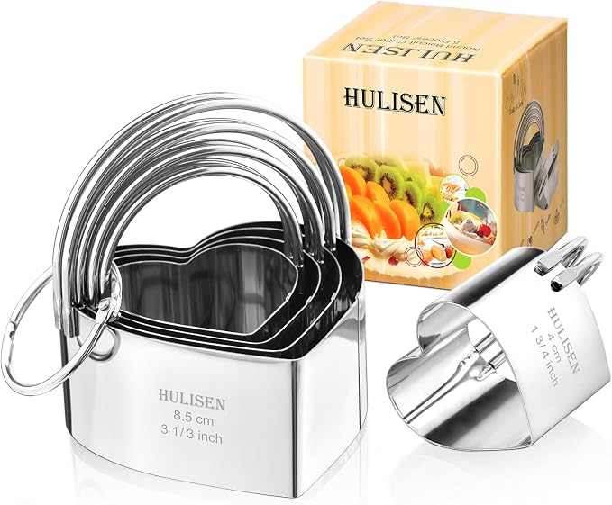 HULISEN Heart Cookie Cutter Set 5-Pc, Biscuit Cutters with Handle | Stainless Steel, Dishwasher Safe, Etched inch/cm Markings, Gift-Ready Packaging, Ergonomic Arched Grip, Heart Shaped