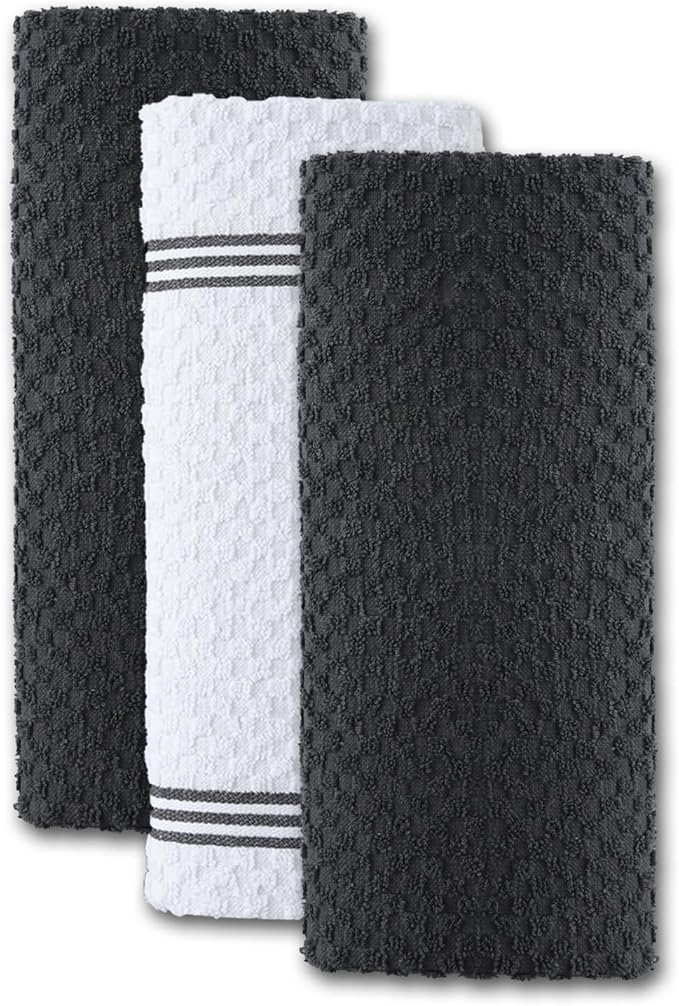 Infinitee Xclusives Kitchen Towels - 3 Pack - Cotton Dish Towel |15" x 25"| | 100% Cotton, Highly Absorbent Tea Towels - Lint Free, Soft, Durable & Quick Dry, Ideal for Drying Dishes & Kitchen Cleaning