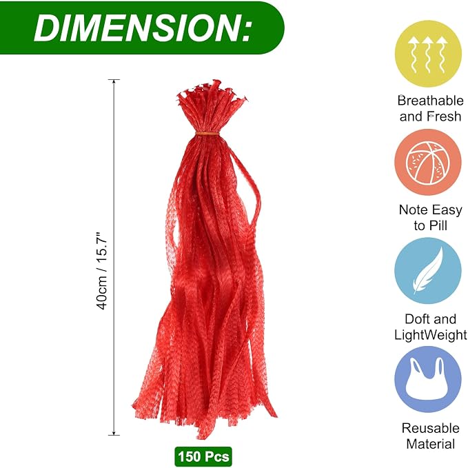 uxcell 150pcs Egg Hatching Bags, 16 Inch Mesh Nylon Netting Reusable Produce Mesh Bags Strong Stretchable Plastic Seafood Boil Bags for Fruits Vegetables Storage, Red