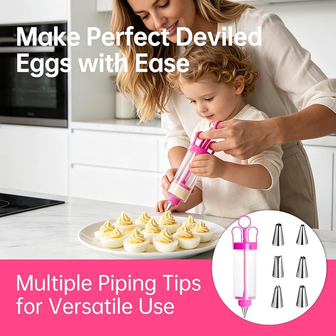 Deviled Egg Piping Tool, Devil Eggs Injector Pastry Filling Injector with 7 Stainless Steel Piping Tips, Deviled Egg Filler Tool for Egg Decorator Baking Tools for Decorating Icing Cupcake for Parties