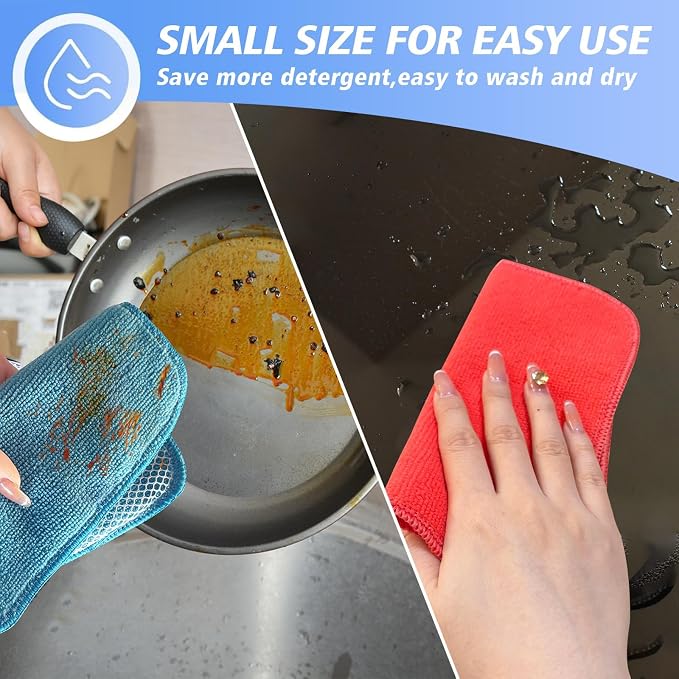 Dish Cloths for Washing Dishes with Scrub Side, Microfiber Dish Rags | Dual-sided microfiber dish cloths with scrubber for stuck-on food, quick dry kitchen washcloths 9 Pack, 7 Inch Mixing colors