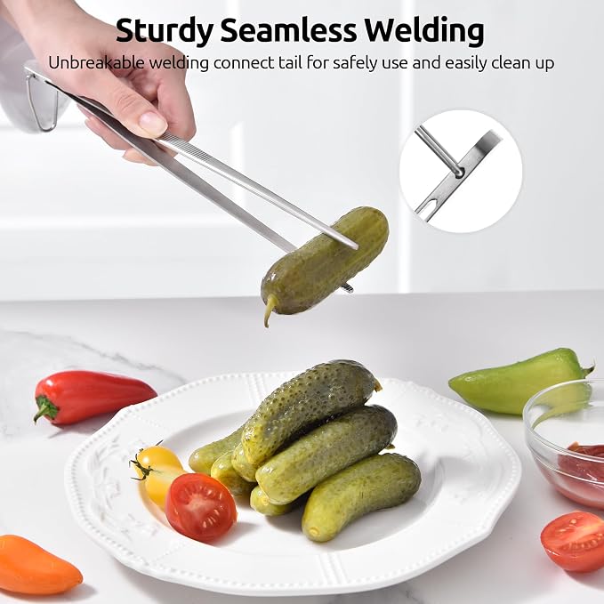 U-Taste Kitchen Cooking Tweezer, 18/8 Stainless Steel Tong, 10"/Pointed Tip | Food-Grade Metal Food Tong with Non-Slip Tips, Professional Chef Tweezers for Plating Serving Grilling Frying Cooking Baking