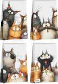 4 Pcs Cute Cat Kitchen Towels, Funny Cats Gifts Absorbent Hand Towels-07 | Cat Dish Cloths for Drying Dishes, Cats Waffle Dish Towels for Kitchen Home Bathroom Decor, Cat Lover Gifts for Women Mom
