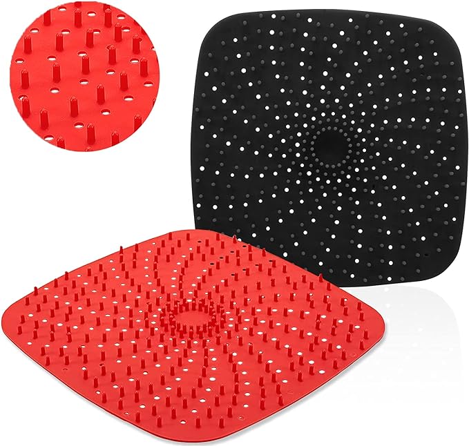 Upgrade Reusable Air Fryer Liners with Raised Silicone | Patented Product | BPA Free Non-Stick Air Fryer Mats | Air Fryer Silicone Tray Accessories | 2 Size Options – 9 Inch Square