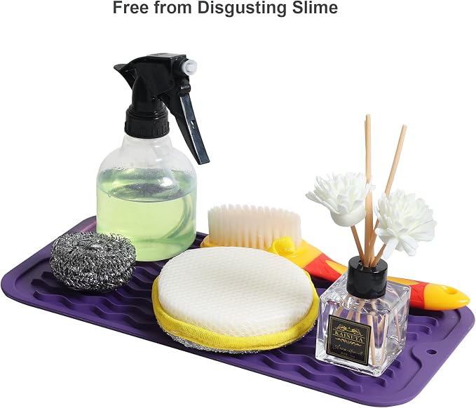 ZLR Silicone Sink Caddy & Sponge Holder, 6"x12", Meadow Violet | Sink Organizer for Soap, Sponge & Brush, Doubles as Bathroom Vanity Tray, Raised Lip, Non-Slip Food-Grade Silicone