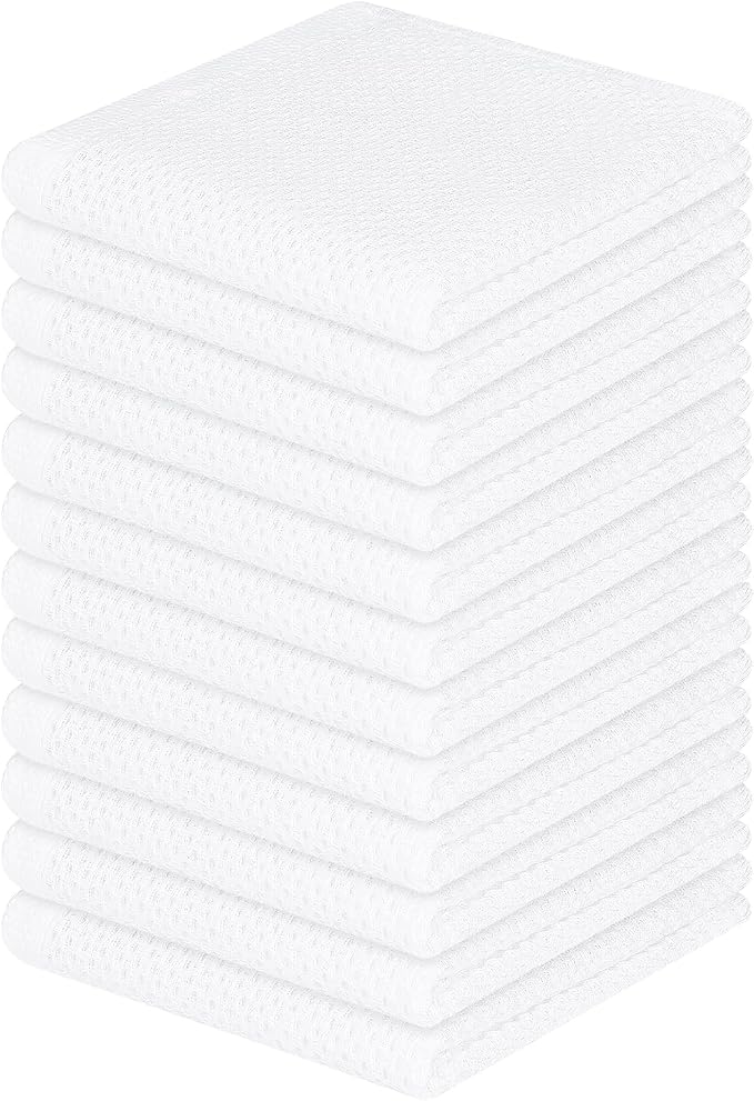Homaxy 100% Cotton Waffle Weave Kitchen Dish Cloths 12-Pack, White | 12 x 12 Inches, Ultra Soft Absorbent Dish Towels, Quick Drying Dish Rags with Hanging Loop
