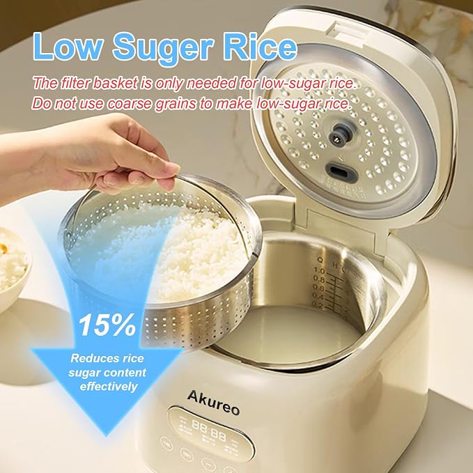 5 cup 2.5L Low Suger Rice Cooker with 304 Stainless Steel inner pot, healthy for 2-3-person households, Office workers & low carb dieters, exercisers and the elderly